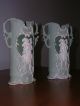Antique Pair Of Green And White Bisque Vases Vases photo 1