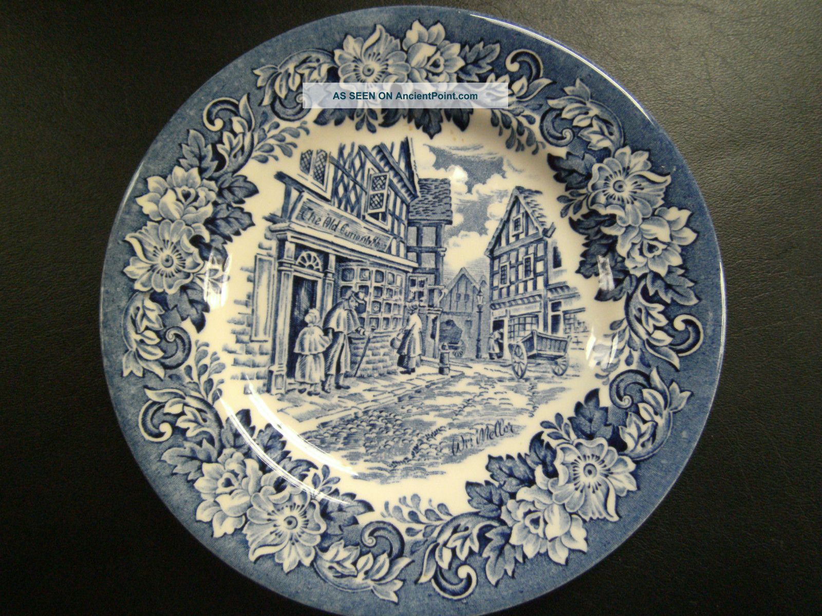 Antique Signed Etched England Eit Old England Street Scene Plates & Chargers photo