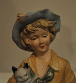 Vintage Porcelean Young Lady With Lamb And Cat Great Details 12  High /numbered photo