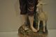 Vintage Porcelean Young Lady With Lamb And Cat Great Details 12  High /numbered Figurines photo 6
