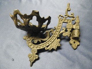 Antique/vintage Cast Iron Ornate Swing Arm Hangin Oil/kerosene Holder/wall Mount photo