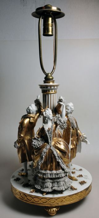 Antique Royal Vienna Porcelain 29” Figural Lamp Centerpiece Rococo Dancers photo