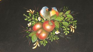 Hand Painted Vintage Chippendale Toleware Tole Tray Birds Cornish Apples photo