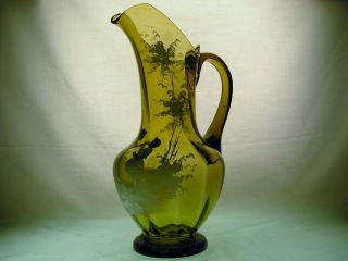 An Early Mary Gregory Amber Glass Pitcher Perfect Condition Unusual Shape photo