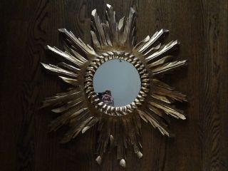 Vintage Mid - Century Wood Sunburst Mirror photo