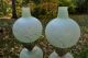 Vintage Antique Hurricane Lamp Pair Green Shabby Glass Globe Chic Lamps photo 6