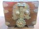Antique Vtg Footed Asian Wood Tea Trinket Box With Brass Boxes photo 1