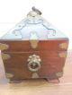 Antique Vtg Footed Asian Wood Tea Trinket Box With Brass Boxes photo 2