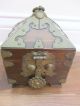 Antique Vtg Footed Asian Wood Tea Trinket Box With Brass Boxes photo 5