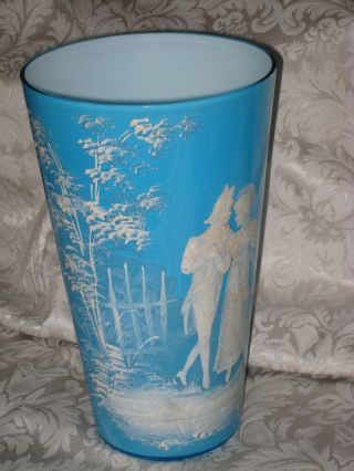 Lovely Vintage Teal Victorian Vase / Mary Gregory Style / Antique White Enamel photo