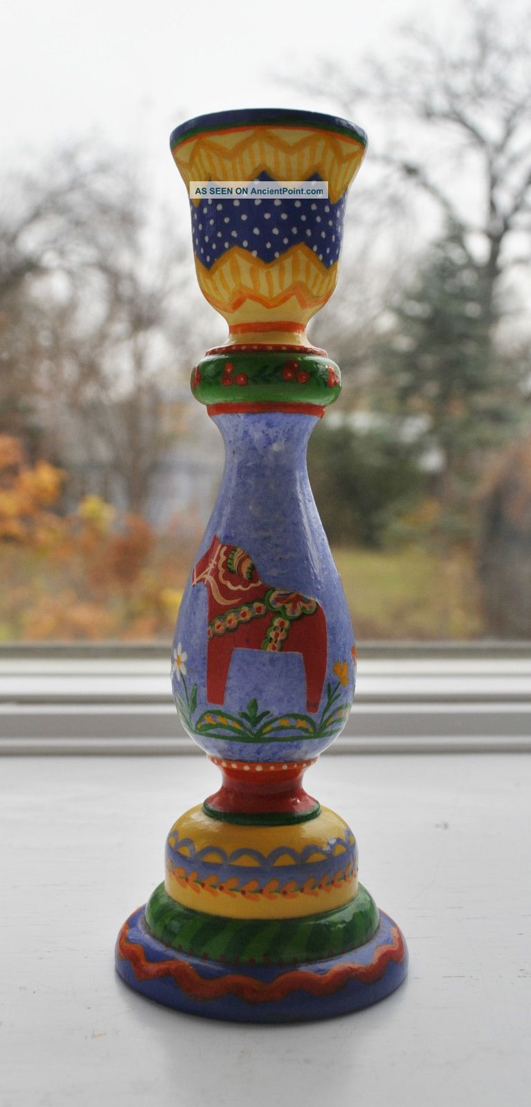 Hand Painted Hand Carved Dala Horse Candle Holder Very Rare Other photo