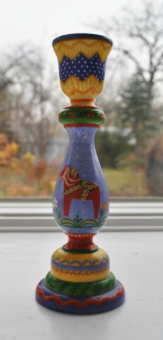 Hand Painted Hand Carved Dala Horse Candle Holder Very Rare photo