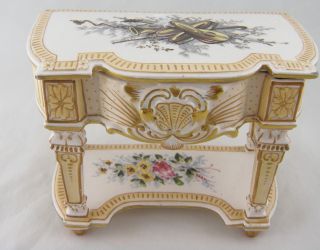 Antique French Miniature Porcelain Painted Console Box photo