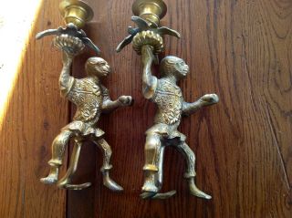 Vintage Pair Monkey Ape Bronze Brass Candle Holders Candlesticks Look photo