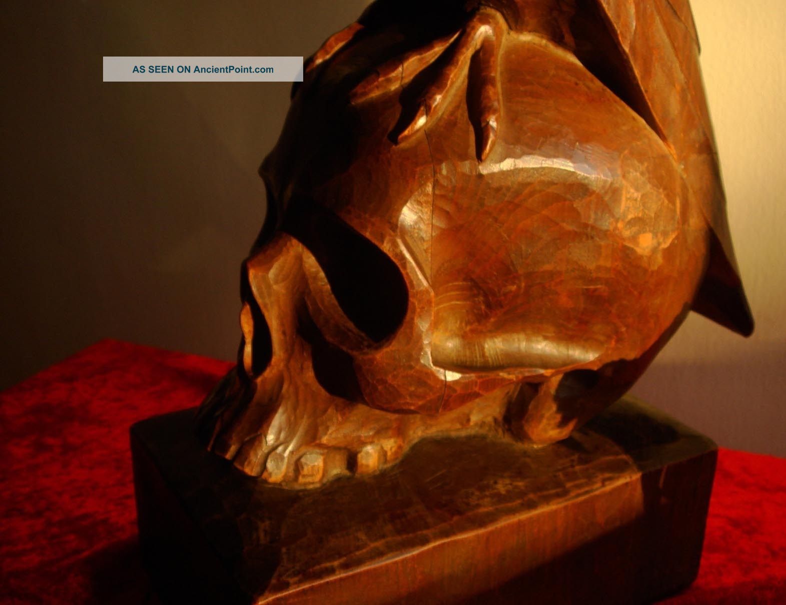 Antique Satanic Wood Carving Sculpture Occult Statue Devil Crow Skull Bronze Carved Figures photo