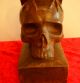 Antique Satanic Wood Carving Sculpture Occult Statue Devil Crow Skull Bronze Carved Figures photo 2