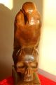 Antique Satanic Wood Carving Sculpture Occult Statue Devil Crow Skull Bronze Carved Figures photo 6
