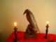 Antique Satanic Wood Carving Sculpture Occult Statue Devil Crow Skull Bronze Carved Figures photo 8