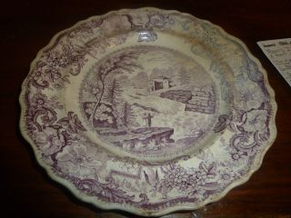 Clews Historical Staffordshire Purple & Blue Hudson River/baker ' S Falls Plate photo