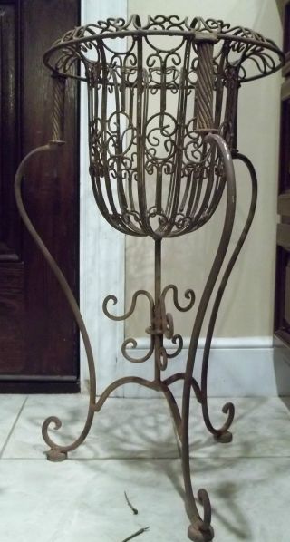 Antique Metal Wrought Iron Planters Urn Very Ornate Unknown Era French? Vintage photo
