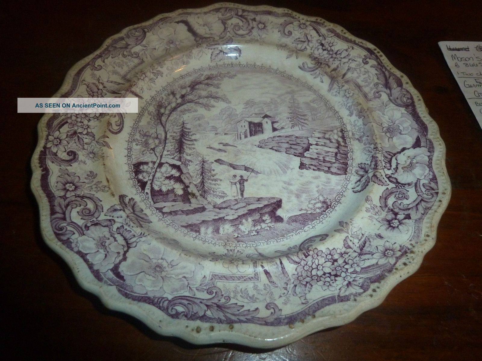 Clews Historical Staffordshire Purple Hudson River/baker ' S Falls Plate Ca.  1820 Plates & Chargers photo
