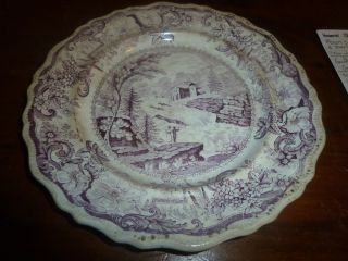 Clews Historical Staffordshire Purple Hudson River/baker ' S Falls Plate Ca.  1820 photo