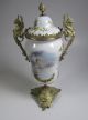 Antique Hand - Painted Porcelain & Brass Urn Covered Jar With Griffins Urns photo 3