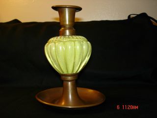 Antique Rare Copper Candle Holder With Glass Body photo