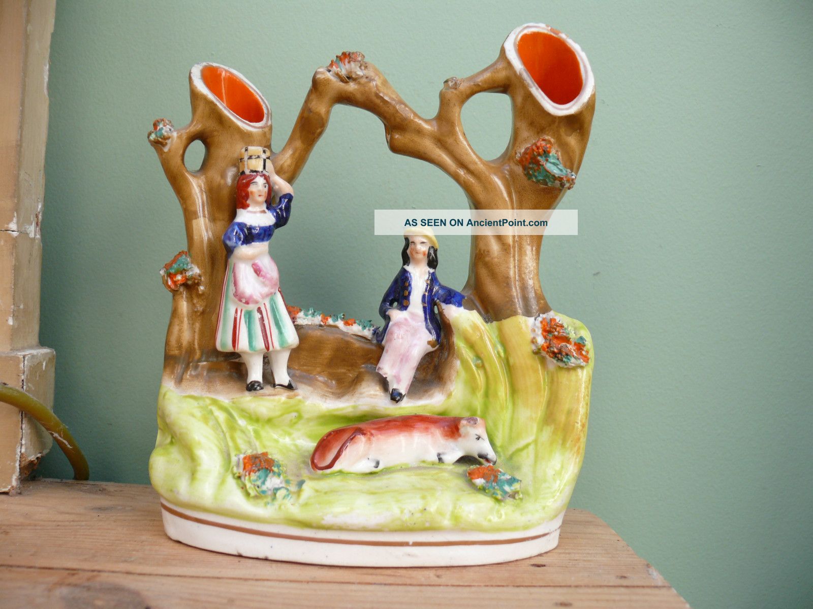 Fine 19thc Staffordshire Double Spill With Figures & Cow Figurines photo