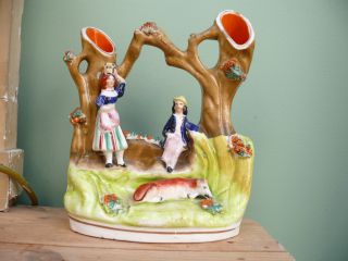 Fine 19thc Staffordshire Double Spill With Figures & Cow photo
