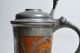 Antique Swedish Daubenkrug 16¾” Tall Engraved Pewter Oak Wood Tankard 1900 Dated Metalware photo 9