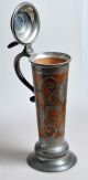 Antique Swedish Daubenkrug 16¾” Tall Engraved Pewter Oak Wood Tankard 1900 Dated Metalware photo 3