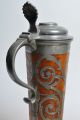 Antique Swedish Daubenkrug 16¾” Tall Engraved Pewter Oak Wood Tankard 1900 Dated Metalware photo 6