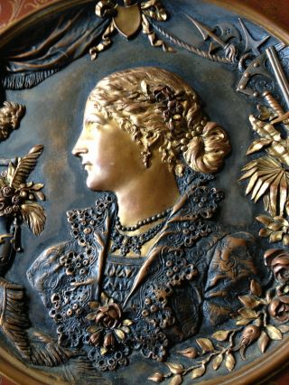 Stunning Antique Cameo Wall Plate Vienna Bronze Geschutzt Signed L.  B. photo