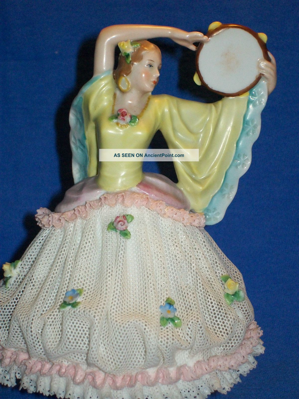Antique German Porcelain Sitzendorf Art Deco Dresden Lace Dancer Figurine Figurines photo