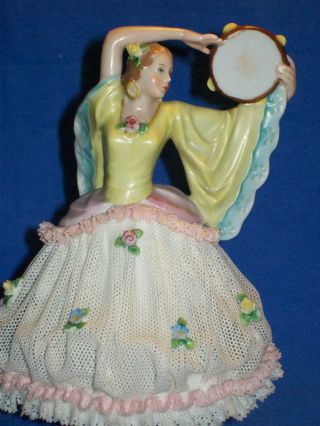 Antique German Porcelain Sitzendorf Art Deco Dresden Lace Dancer Figurine photo