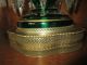 Pair Antique Bohemian Glass Mantle Lustre Lamps Vict.  Emerald Green Lamps photo 4