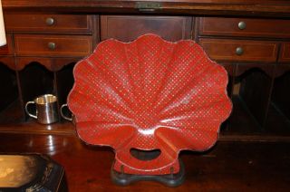 Antique English Red Paper Mache Crumber With Lattice And Gold Star Design photo