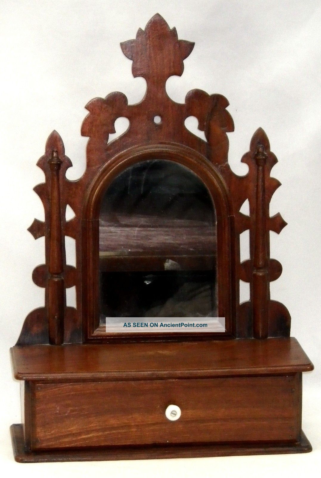 Antique Victorian Walnut Dresser Box Shelf Ornate Carved Mirror Gloves Shaving 1800-1899 photo