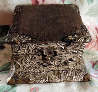Antique Metal Repousse Clad,  Pansies? Hinged Presentation,  Footed Box, photo