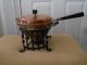 Antique Copper Chafing Dish On A Black Wrought Iron Stand With Burner Metalware photo 5