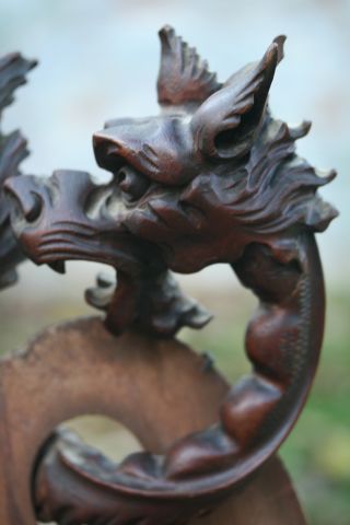 Stunning 19th C.  Gothic Oak Winged Gargoyle Carving With An Artists Pallet photo