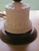 Vintage White Milk Glass Hobnail & Wood Electric Table Lamp Lamps photo 4