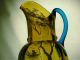 An Early Mary Gregory Amber Glass Pitcher Blue Handle Gnome Scene Striking Pitchers photo 4
