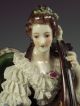 Large Antique Volkstedt German Porcelain Dresden Lace Lady With Cello Figurine Figurines photo 3