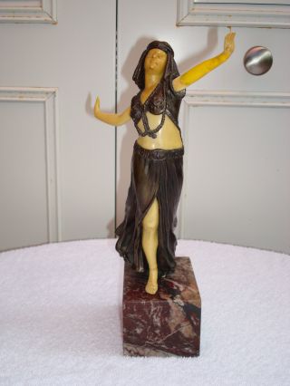 Art Deco Patinated Spelter Figure Of A Dancer With Faux Ivory Arms,  Legs & Face photo