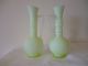 Antique / Vintage - Pair Of Victorian Hand - Painted Green Glass Jugs Vases photo 4