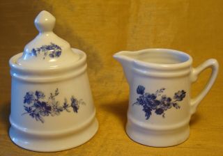 Vtg Veritable Porcelaine France Cobalt Blue Flower Mini Creamer & Sugar Bowl photo