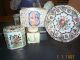 Lot 4 Vintage Shabby Tin Toleware Cans Candy Bowl Floral Birds Fairly Lady 70 ' S+ Toleware photo 1