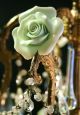 Vintage French Le Petite Cage Chandelier 1950 ' S W/ Pale Green Porcelain Roses Toleware photo 5